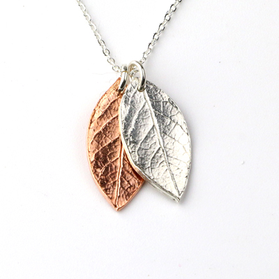 Falling Leaves copper and silver leaves necklace by Kimberly Paige